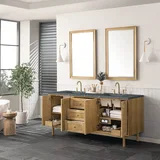 Laurent 72" Double Vanity, Light Natural Oak w/ 3 CM Parisien Bleu Top w/FreePower Wireless Charger