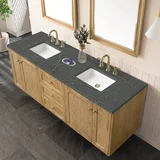 Laurent 72" Double Vanity, Light Natural Oak w/ 3 CM Parisien Bleu Top w/FreePower Wireless Charger