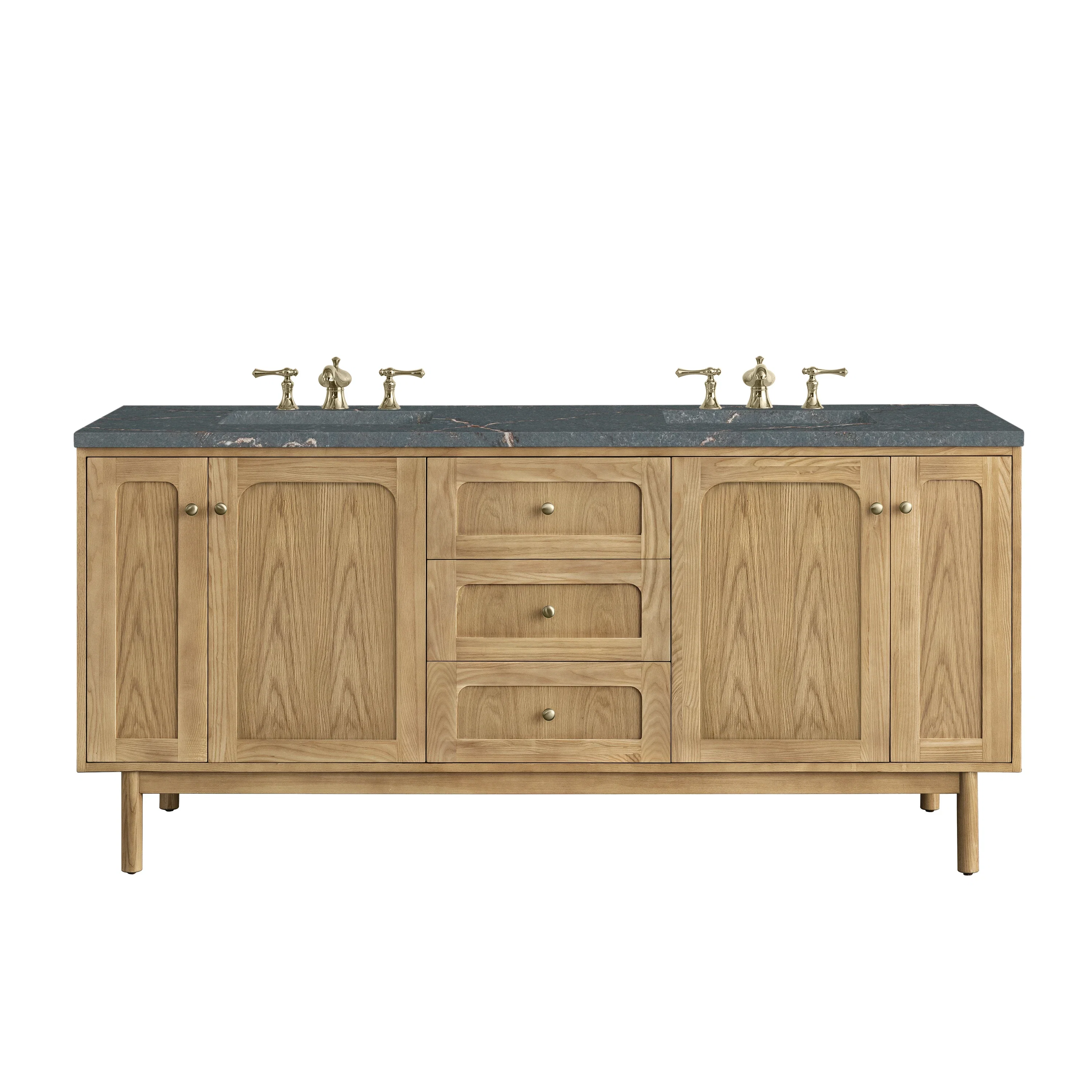 Laurent 72" Double Vanity, Light Natural Oak w/ 3 CM Parisien Bleu Top w/FreePower Wireless Charger