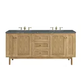 Laurent 72" Double Vanity, Light Natural Oak w/ 3 CM Parisien Bleu Top w/FreePower Wireless Charger
