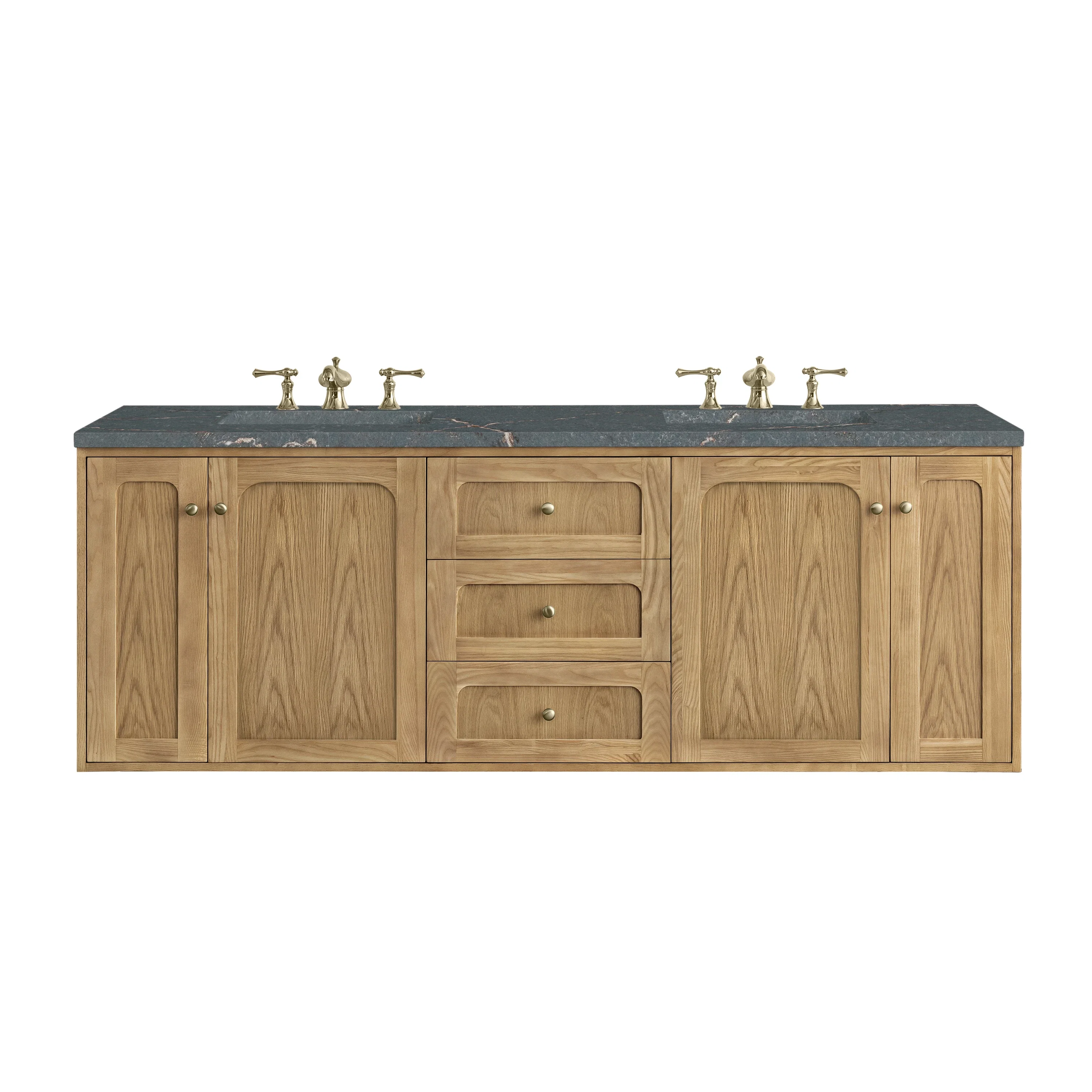 Laurent 72" Double Vanity, Light Natural Oak w/ 3 CM Parisien Bleu Top w/FreePower Wireless Charger