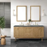 Laurent 72" Double Vanity, Light Natural Oak w/ 3 CM Parisien Bleu Top w/FreePower Wireless Charger