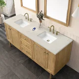Laurent 72" Double Vanity, Light Natural Oak, w/ 3 CM Siberian Silestone Top w/FreePower Wireless Charger