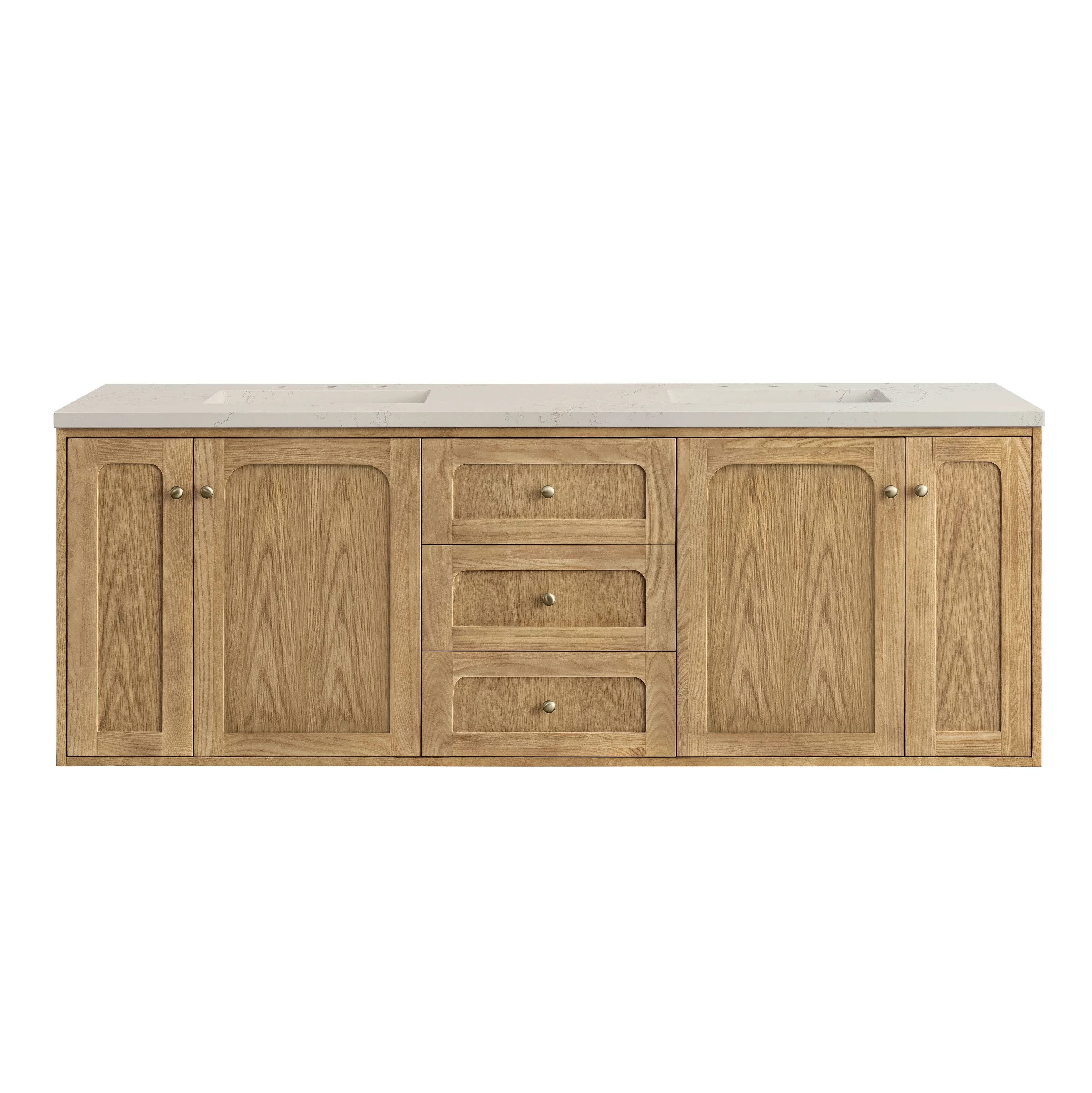 Laurent 72" Double Vanity, Light Natural Oak, w/ 3 CM Siberian Silestone Top w/FreePower Wireless Charger