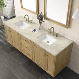 Laurent 72" Double Vanity, Light Natural Oak, w/ 3 CM Tajnar Eclos Top w/FreePower Wireless Charger