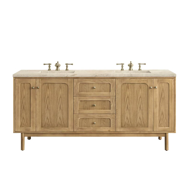 Laurent 72" Double Vanity, Light Natural Oak, w/ 3 CM Tajnar Eclos Top w/FreePower Wireless Charger