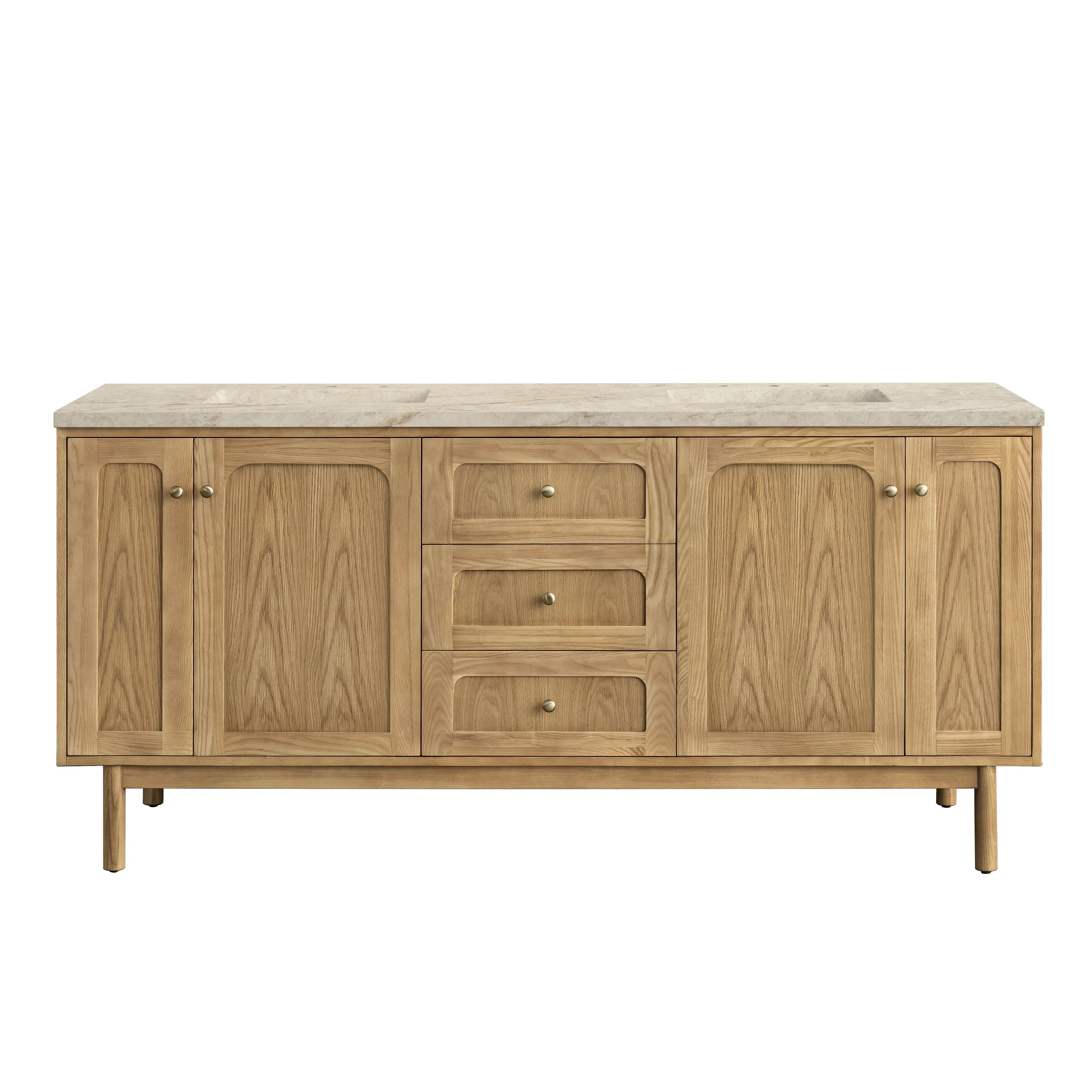 Laurent 72" Double Vanity, Light Natural Oak, w/ 3 CM Tajnar Eclos Top w/FreePower Wireless Charger
