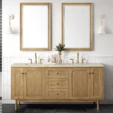 Laurent 72" Double Vanity, Light Natural Oak, w/ 3 CM Tajnar Eclos Top w/FreePower Wireless Charger