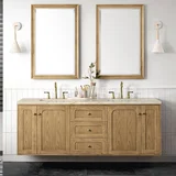 Laurent 72" Double Vanity, Light Natural Oak, w/ 3 CM Tajnar Eclos Top w/FreePower Wireless Charger