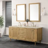 Laurent 72" Double Vanity, Light Natural Oak, w/ 3 CM Tajnar Eclos Top w/FreePower Wireless Charger