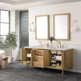 Laurent 72" Double Vanity, Light Natural Oak w/ 3 CM Victorian Silver Top w/FreePower Wireless Charger