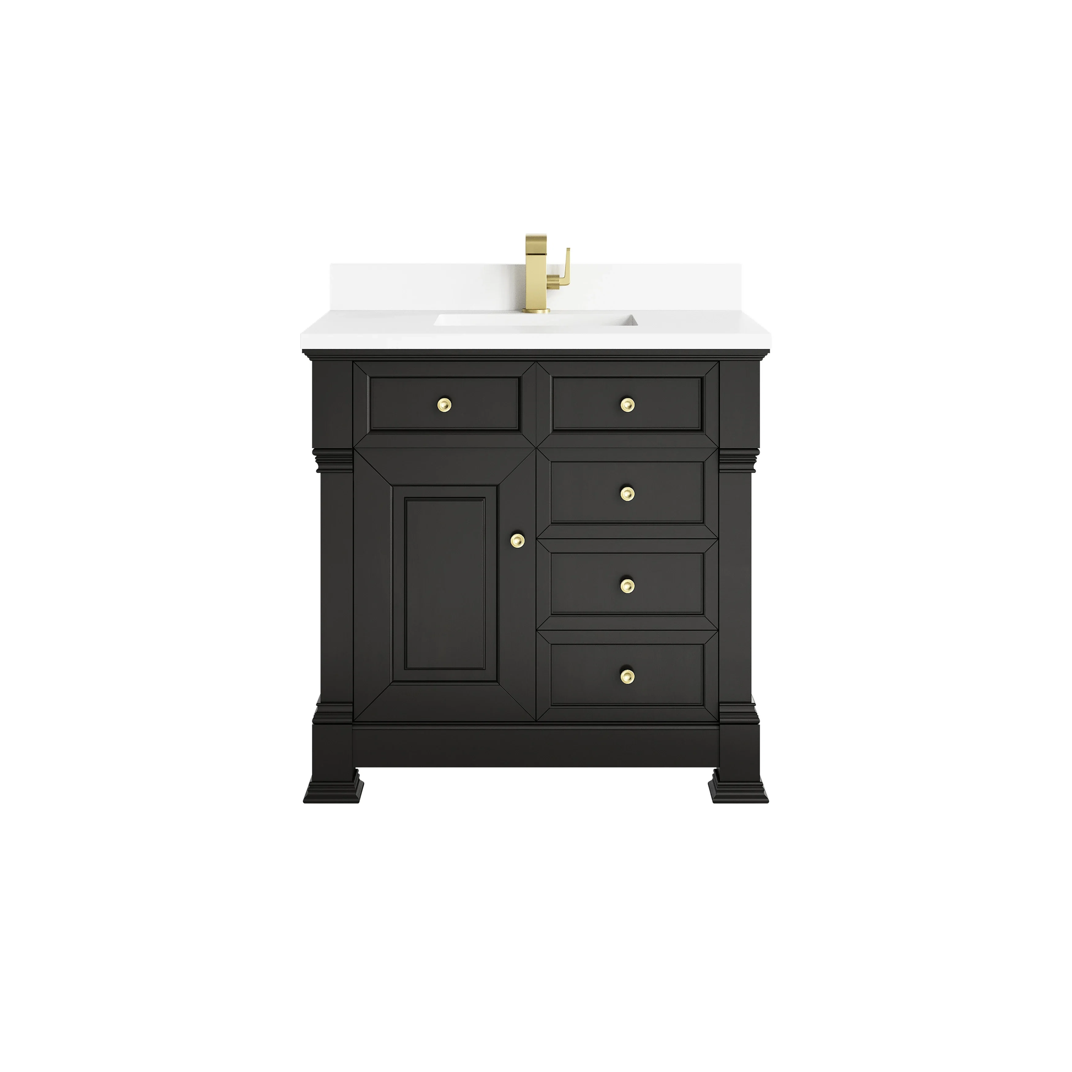 Brookfield 36" Single Vanity, Black Onyx w/ Single Hole 3 CM White Zeus Silestone Top & Backsplash