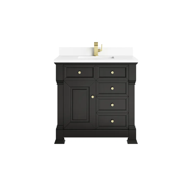 Brookfield 36" Single Vanity, Black Onyx w/ Single Hole 3 CM White Zeus Silestone Top & Backsplash