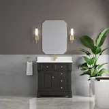 Brookfield 36" Single Vanity, Black Onyx w/ Single Hole 3 CM White Zeus Silestone Top & Backsplash