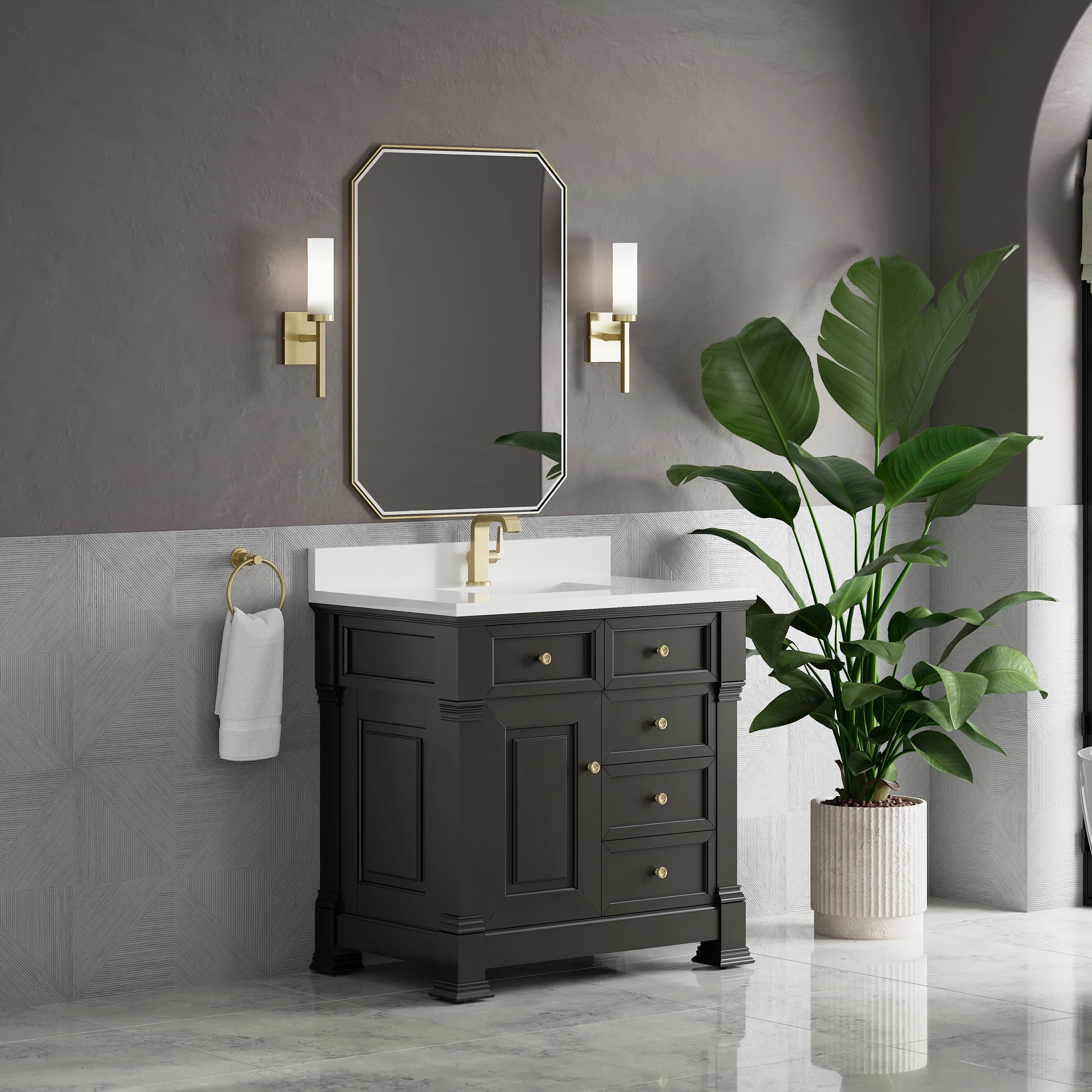 Brookfield 36" Single Vanity, Black Onyx w/ Single Hole 3 CM White Zeus Silestone Top & Backsplash