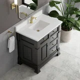 Brookfield 36" Single Vanity, Black Onyx w/ Single Hole 3 CM White Zeus Silestone Top & Backsplash