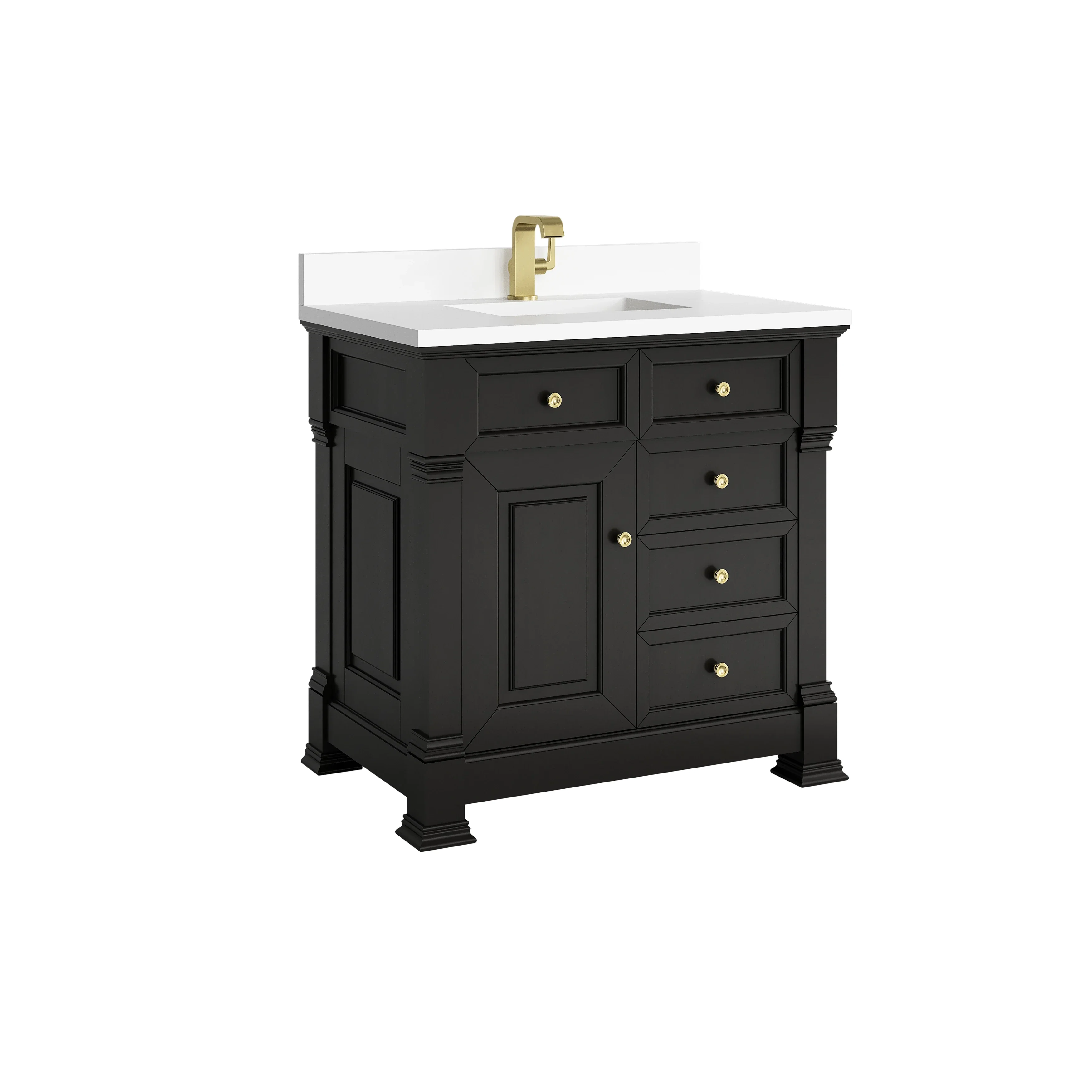 Brookfield 36" Single Vanity, Black Onyx w/ Single Hole 3 CM White Zeus Silestone Top & Backsplash