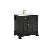 Brookfield 36" Single Vanity, Black Onyx w/ Single Hole 3 CM White Zeus Silestone Top & Backsplash