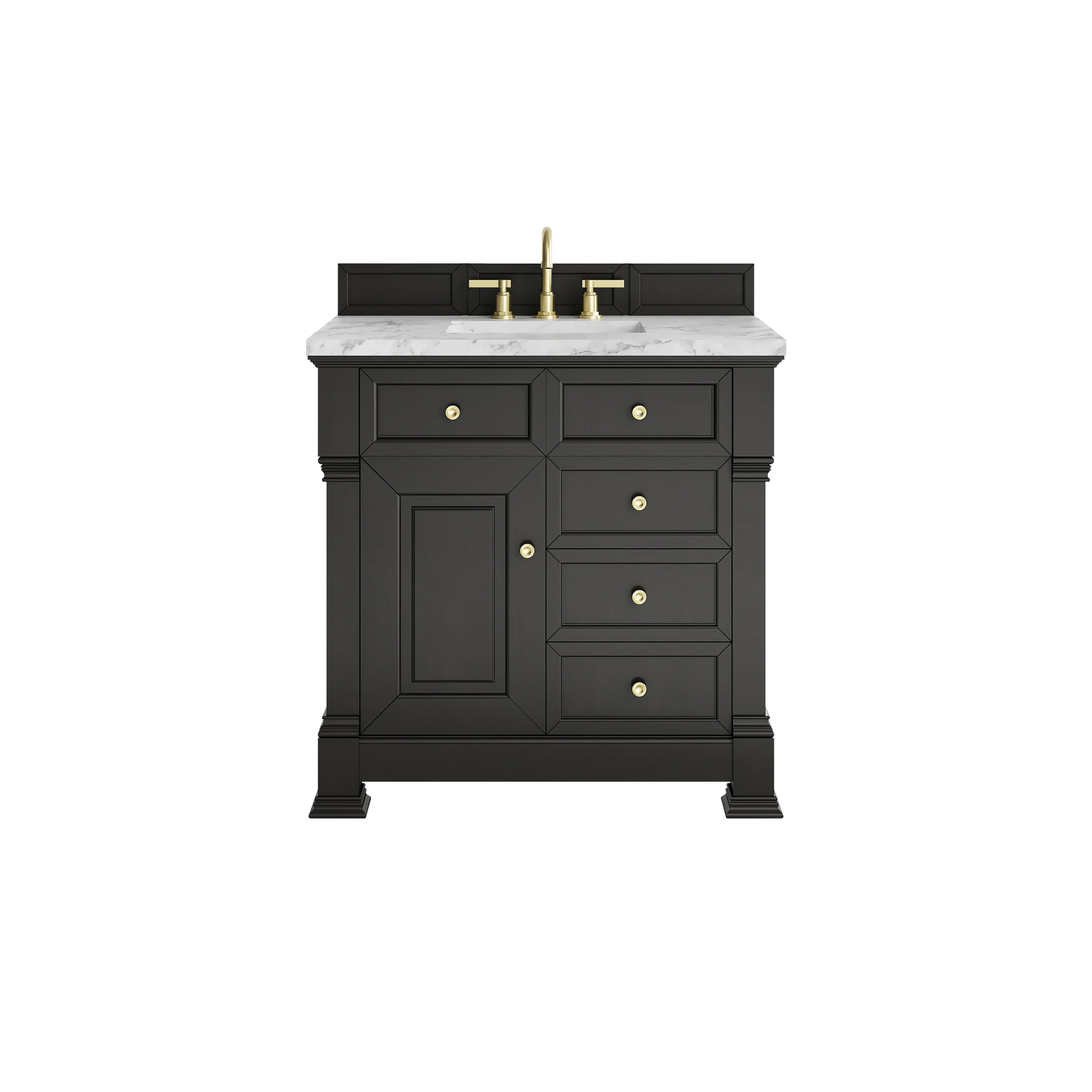 Brookfield 36" Single Vanity, Black Onyx w/3 CM Carrara White Marble Top