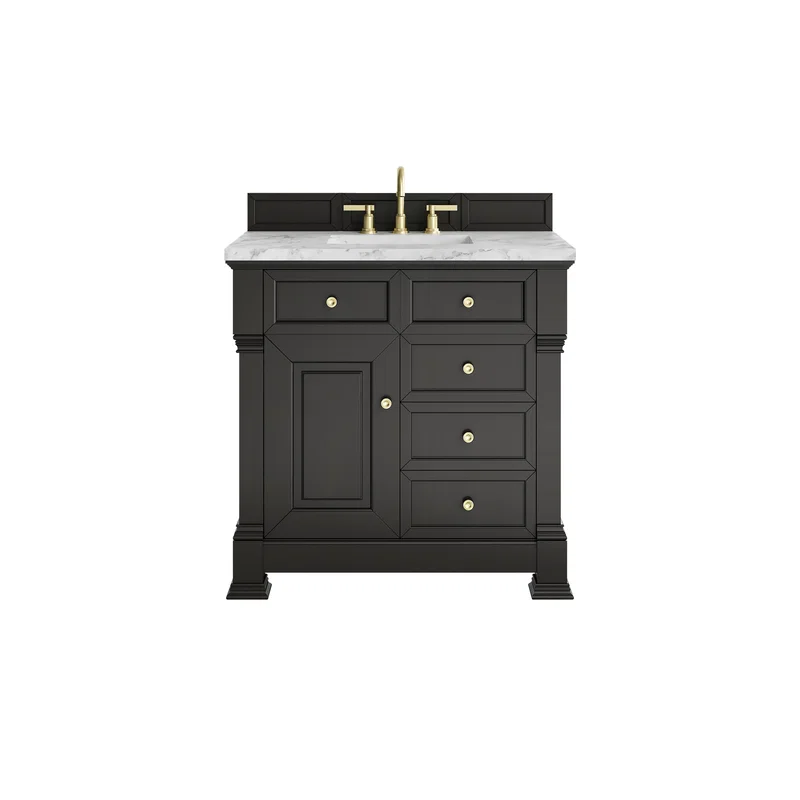 Brookfield 36" Single Vanity, Black Onyx w/3 CM Carrara White Marble Top