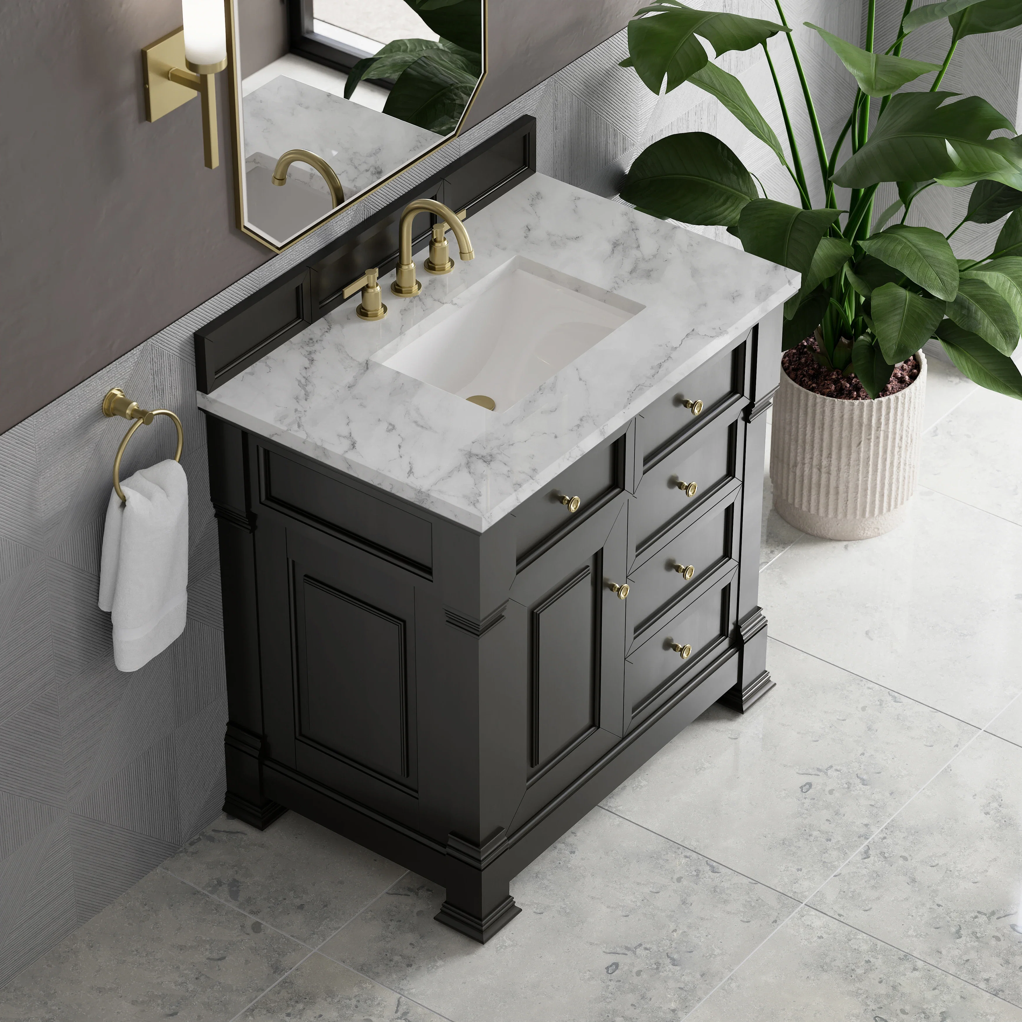 Brookfield 36" Single Vanity, Black Onyx w/3 CM Carrara White Marble Top