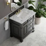 Brookfield 36" Single Vanity, Black Onyx w/3 CM Carrara White Marble Top