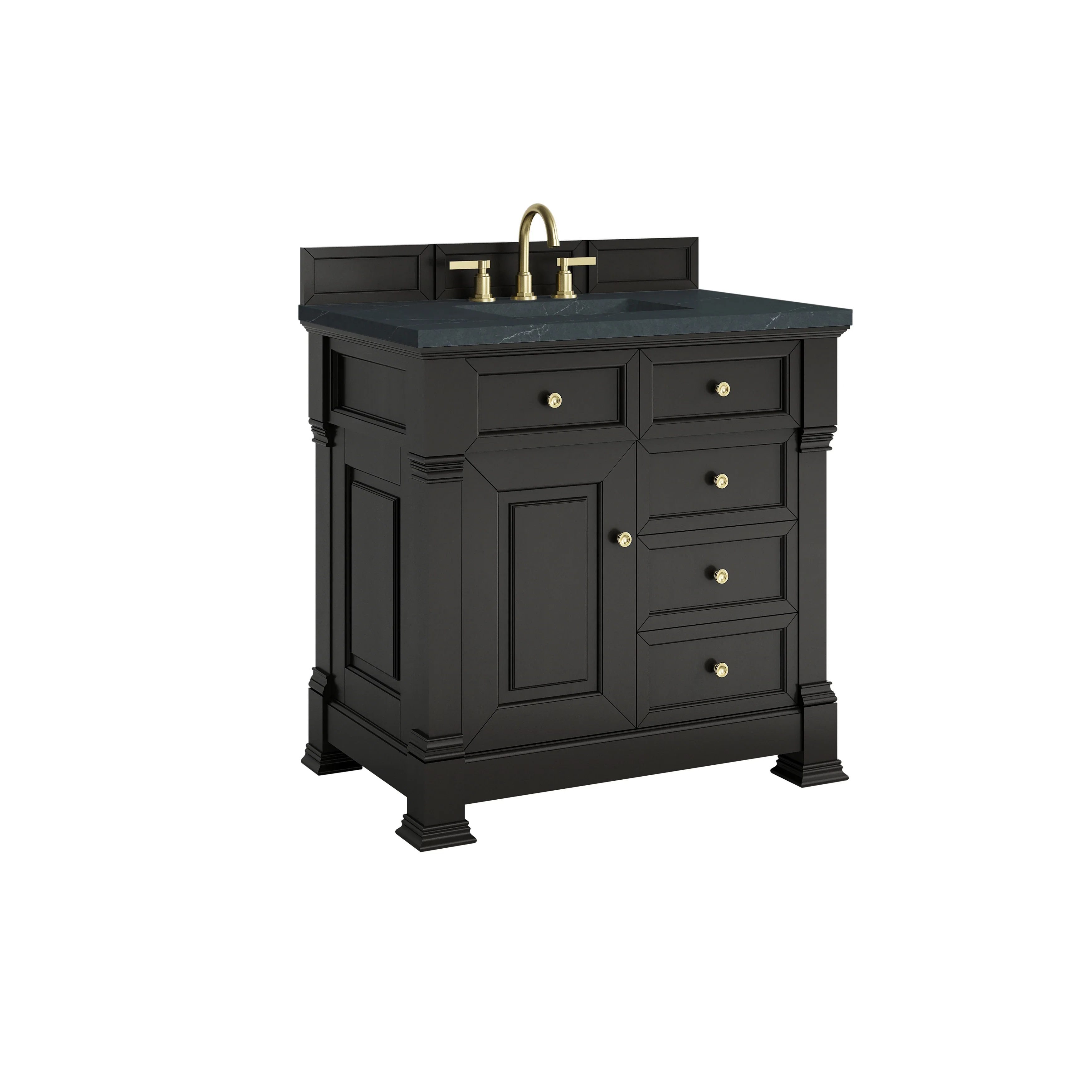 Brookfield 36" Single Vanity, Black Onyx w/3 CM Charcoal Soapstone Silestone Top