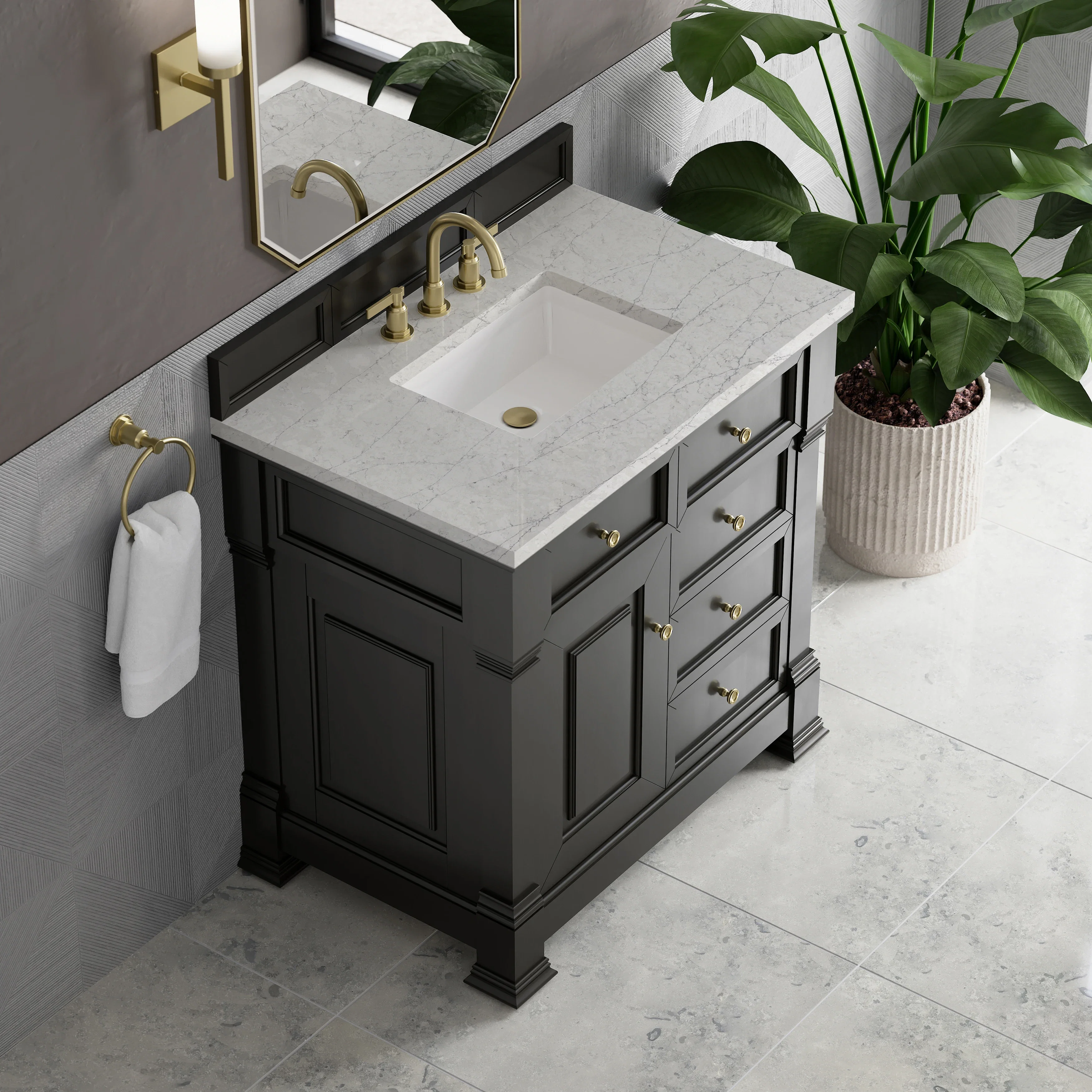 Brookfield 36" Single Vanity, Black Onyx w/ 3 CM Eternal Jasmine Pearl Silestone Top