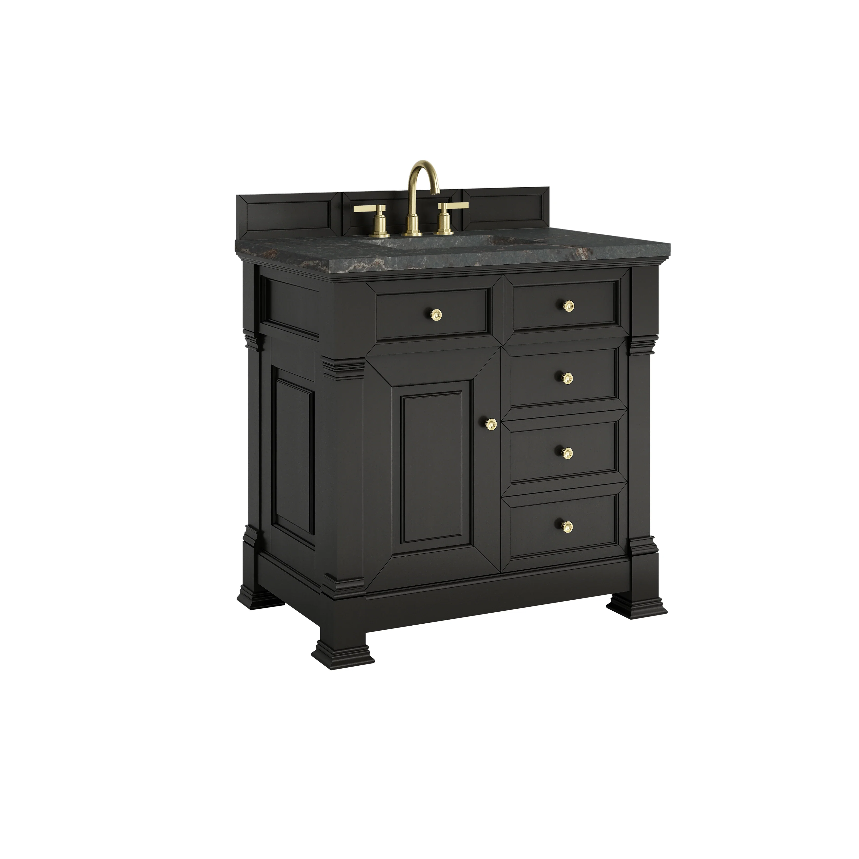 Brookfield 36" Single Vanity, Black Onyx w/ 3 CM Parisien Bleu Silestone Top