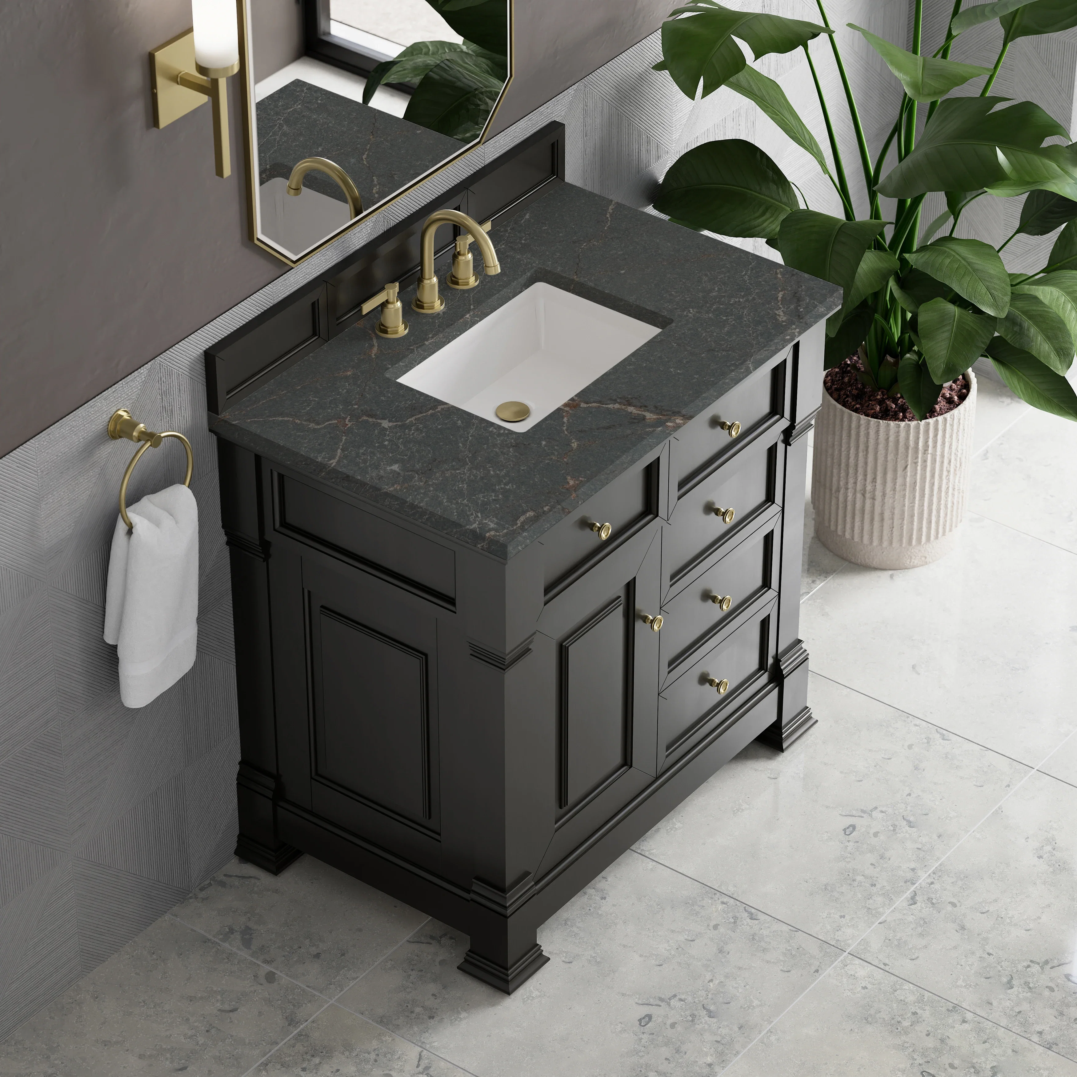 Brookfield 36" Single Vanity, Black Onyx w/ 3 CM Parisien Bleu Silestone Top