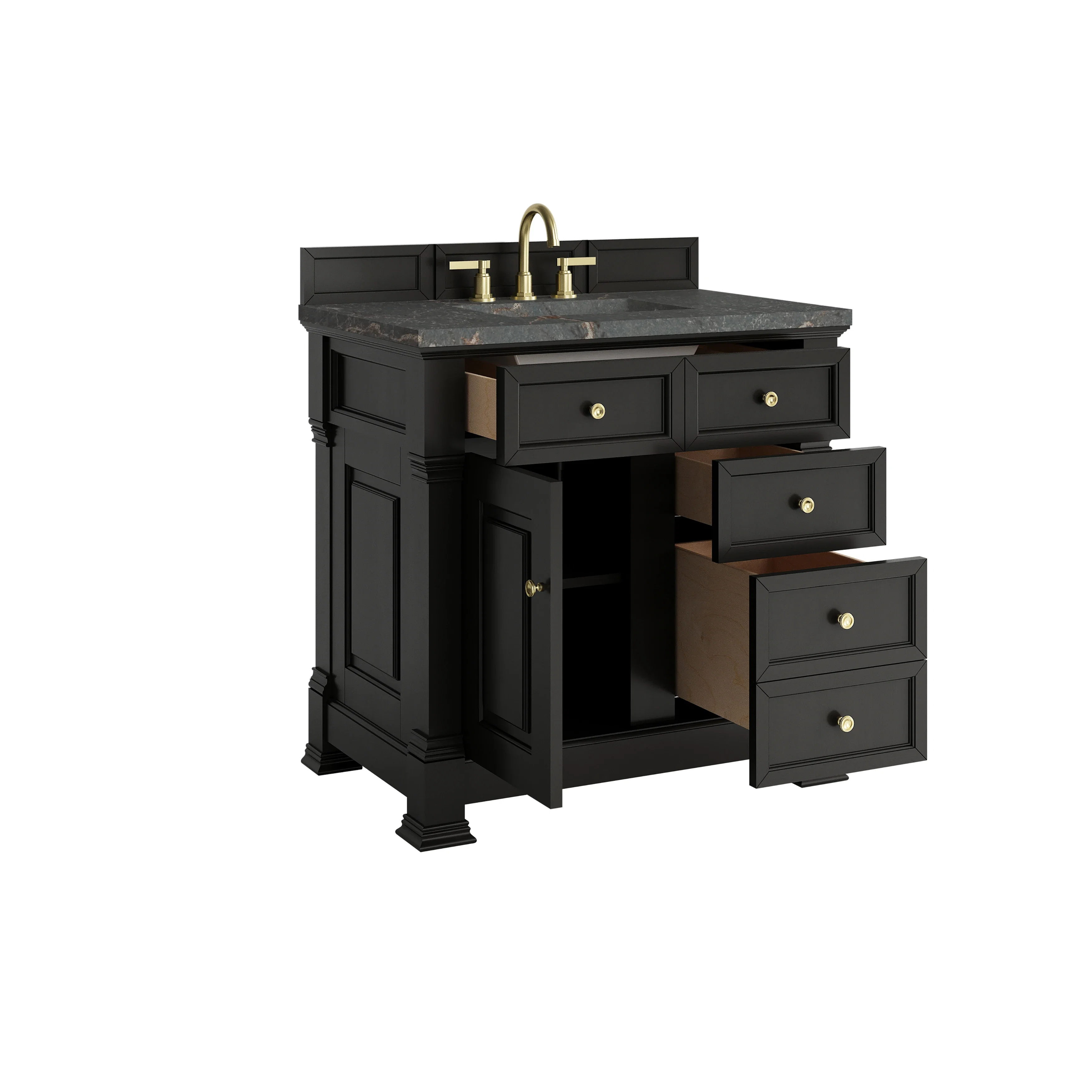 Brookfield 36" Single Vanity, Black Onyx w/ 3 CM Parisien Bleu Silestone Top