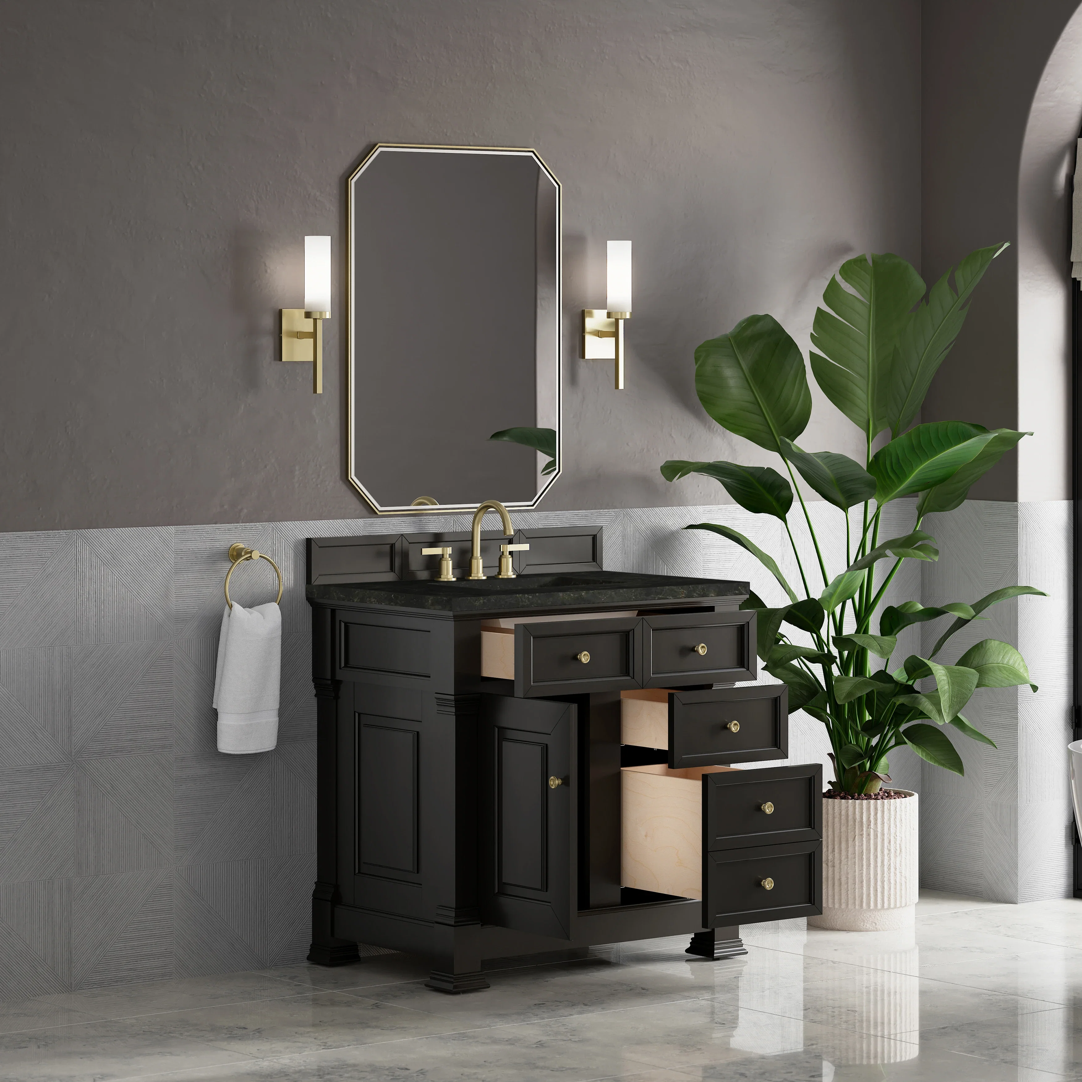 Brookfield 36" Single Vanity, Black Onyx, w/ 3 CM Phantome Eclos Top