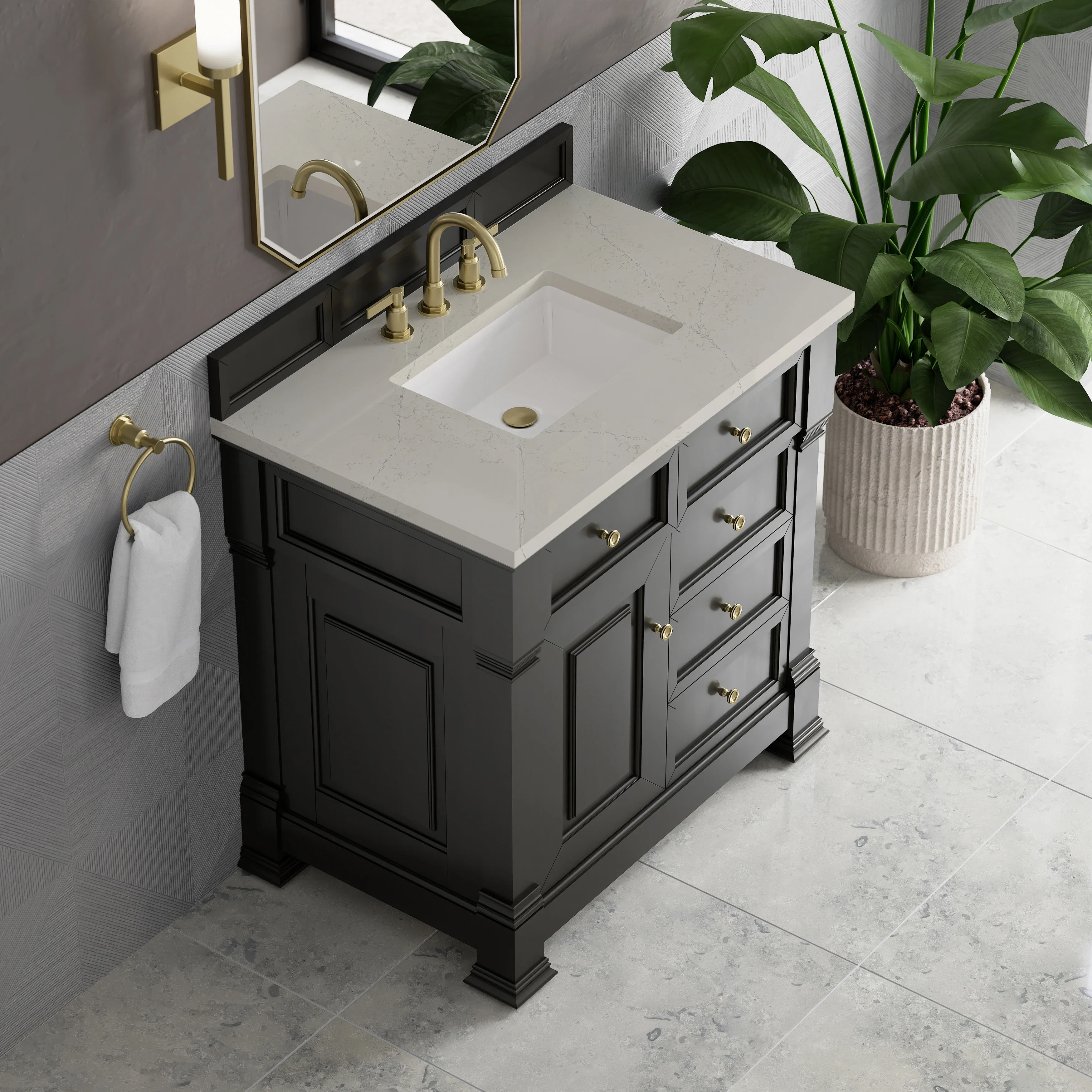 Brookfield 36" Single Vanity, Black Onyx, w/ 3 CM Siberian Silestone Top