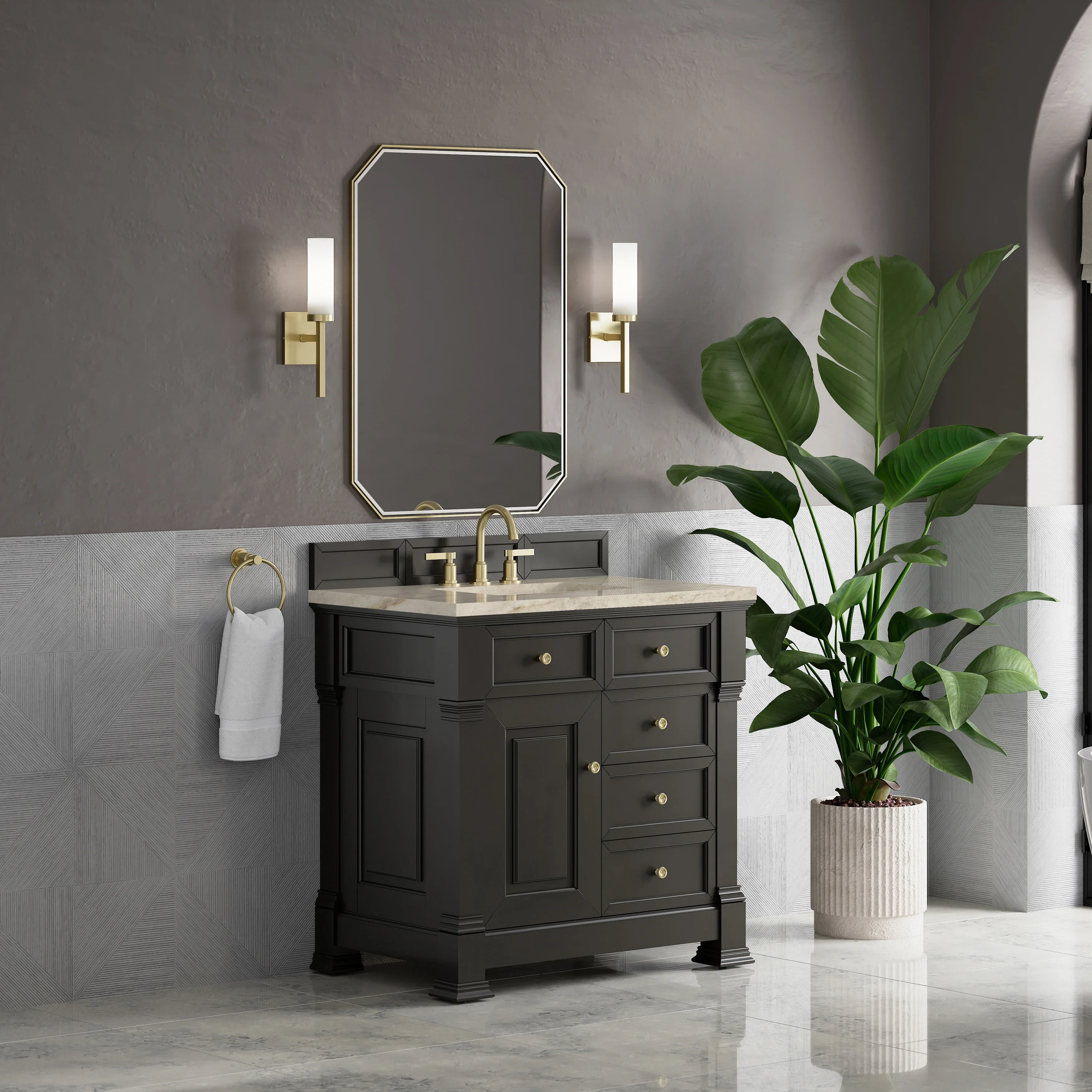 Brookfield 36" Single Vanity, Black Onyx, w/ 3 CM Tajnar Eclos Top