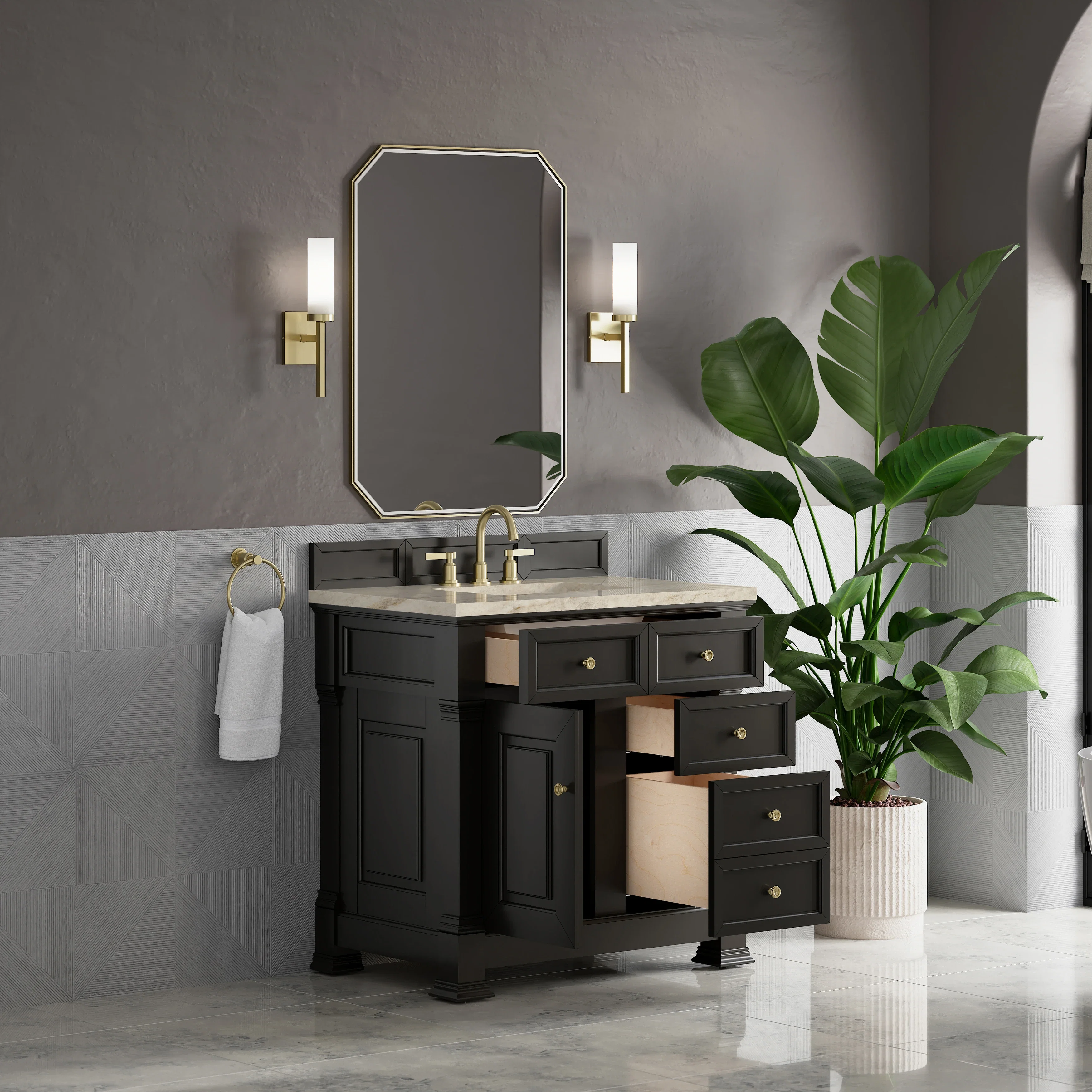 Brookfield 36" Single Vanity, Black Onyx, w/ 3 CM Tajnar Eclos Top