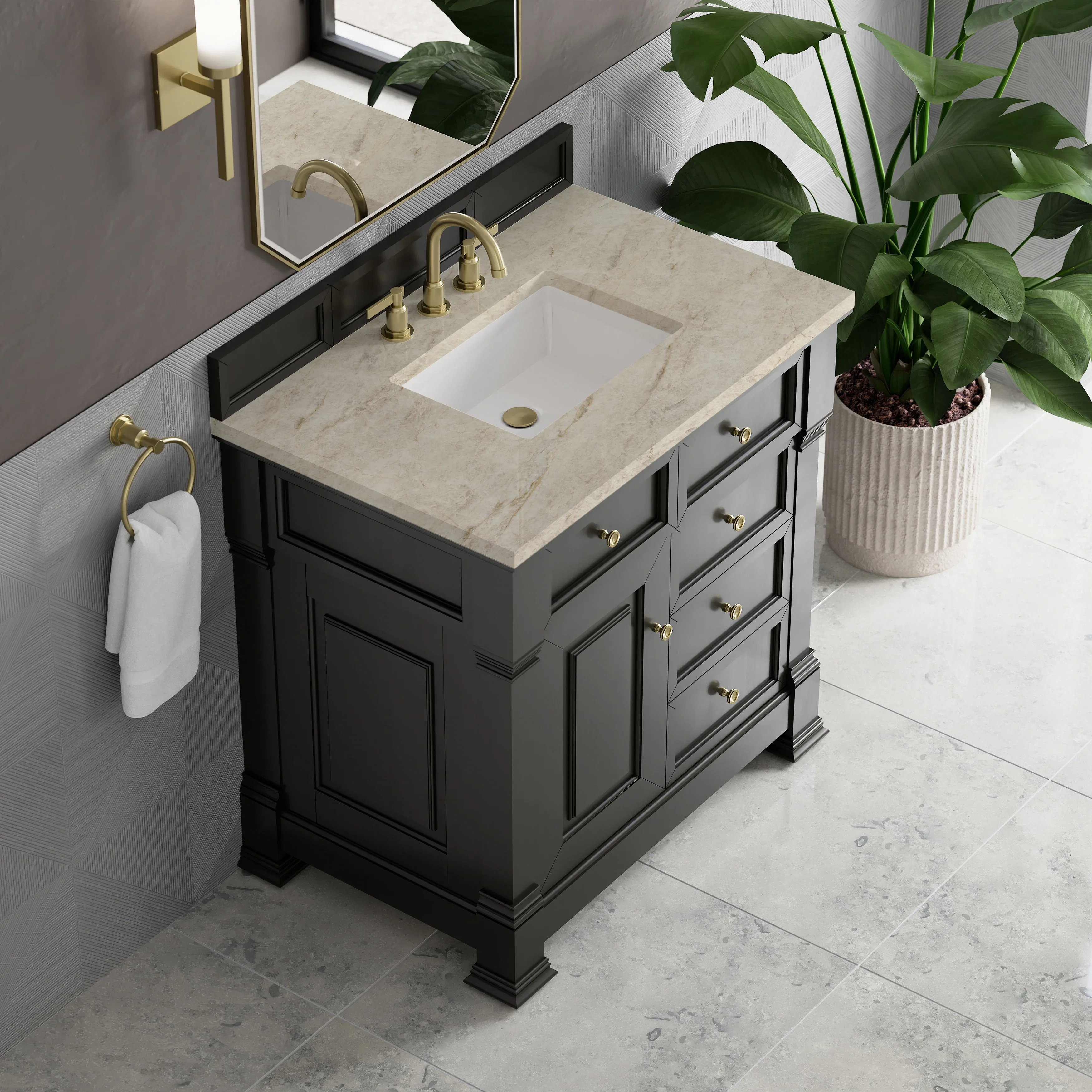 Brookfield 36" Single Vanity, Black Onyx, w/ 3 CM Tajnar Eclos Top
