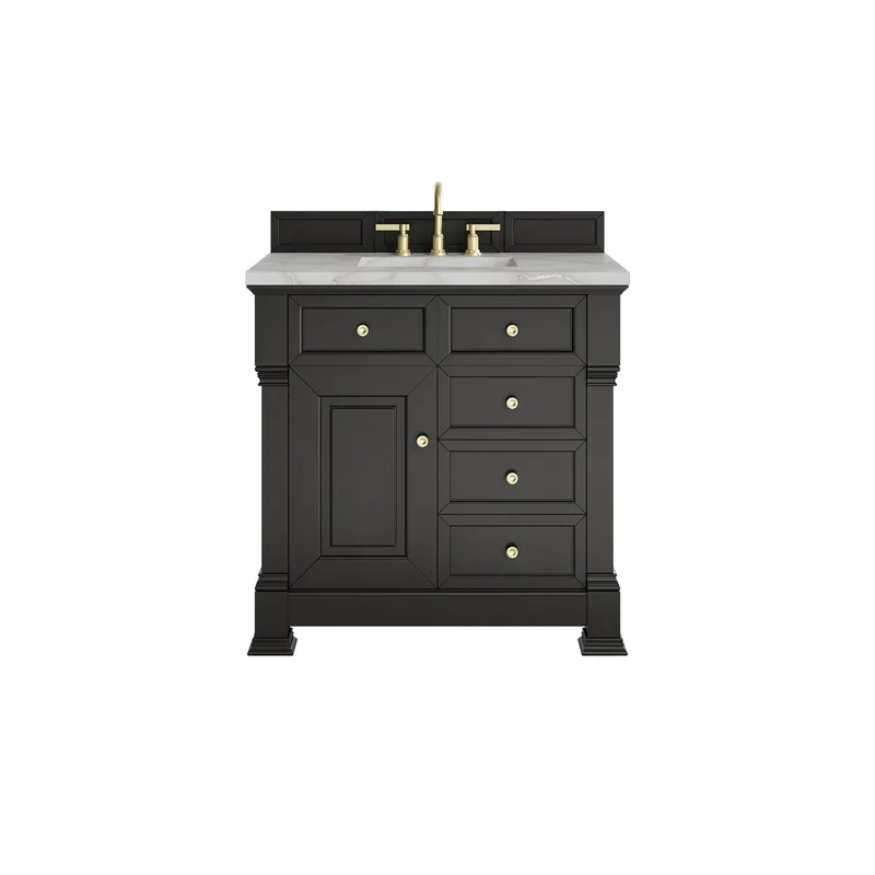 Brookfield 36" Single Vanity, Black Onyx w/ 3 CM Victorian Silver Silestone Top