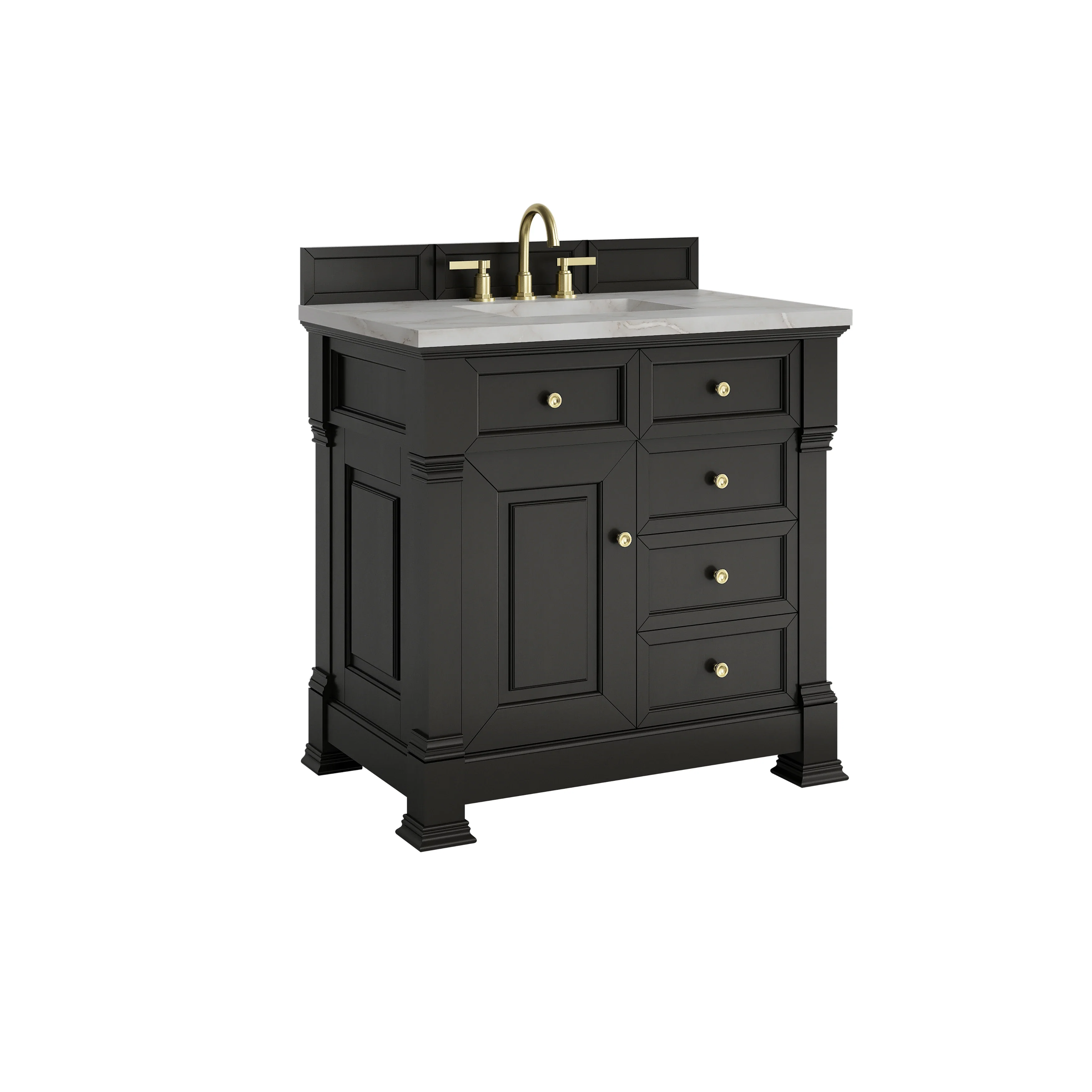Brookfield 36" Single Vanity, Black Onyx w/ 3 CM Victorian Silver Silestone Top