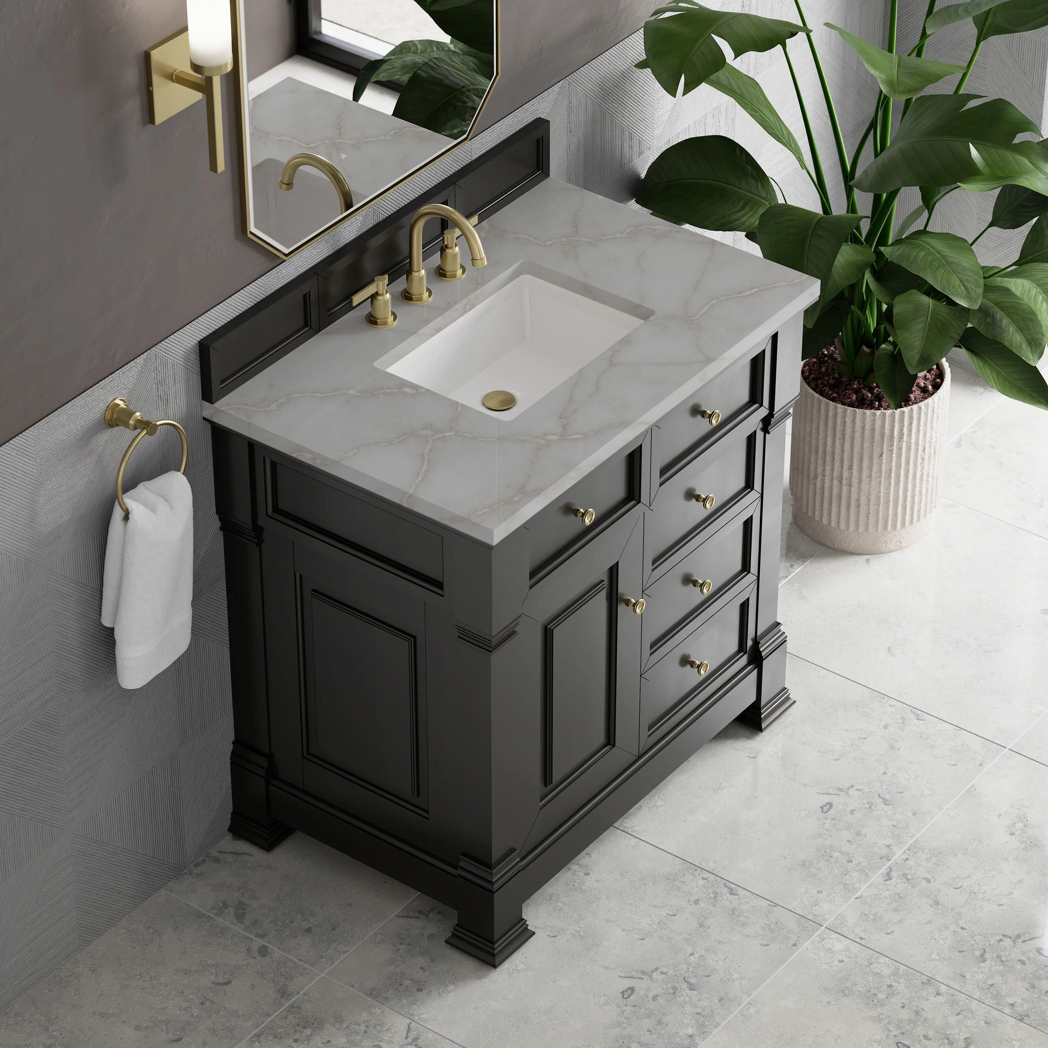 Brookfield 36" Single Vanity, Black Onyx w/ 3 CM Victorian Silver Silestone Top