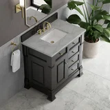 Brookfield 36" Single Vanity, Black Onyx w/ 3 CM Victorian Silver Silestone Top