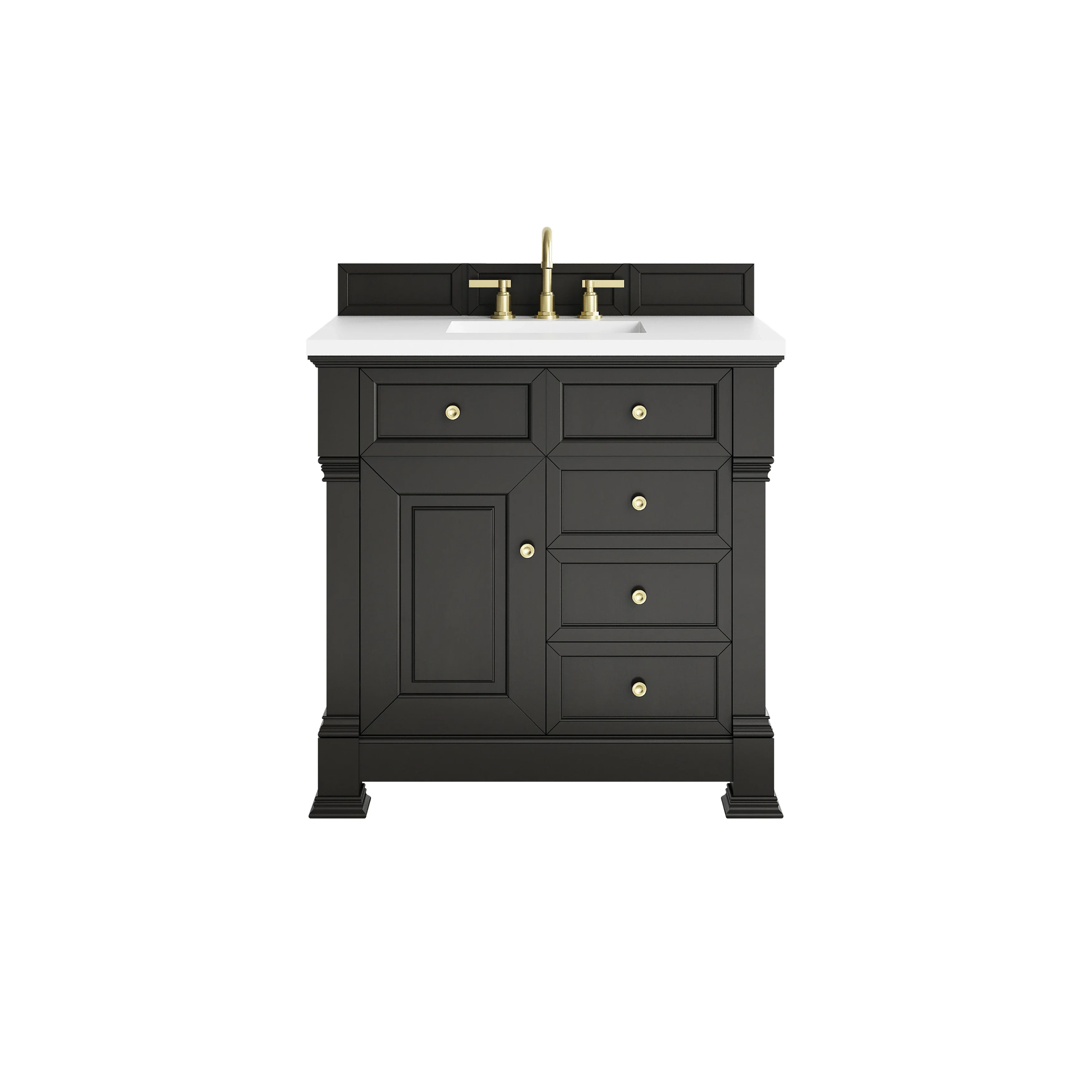 Brookfield 36" Single Vanity, Black Onyx,  w/ 3 CM White Zeus Silestone Top