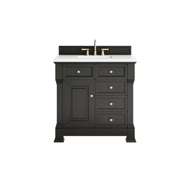 Brookfield 36" Single Vanity, Black Onyx, w/ 3 CM White Zeus Silestone Top