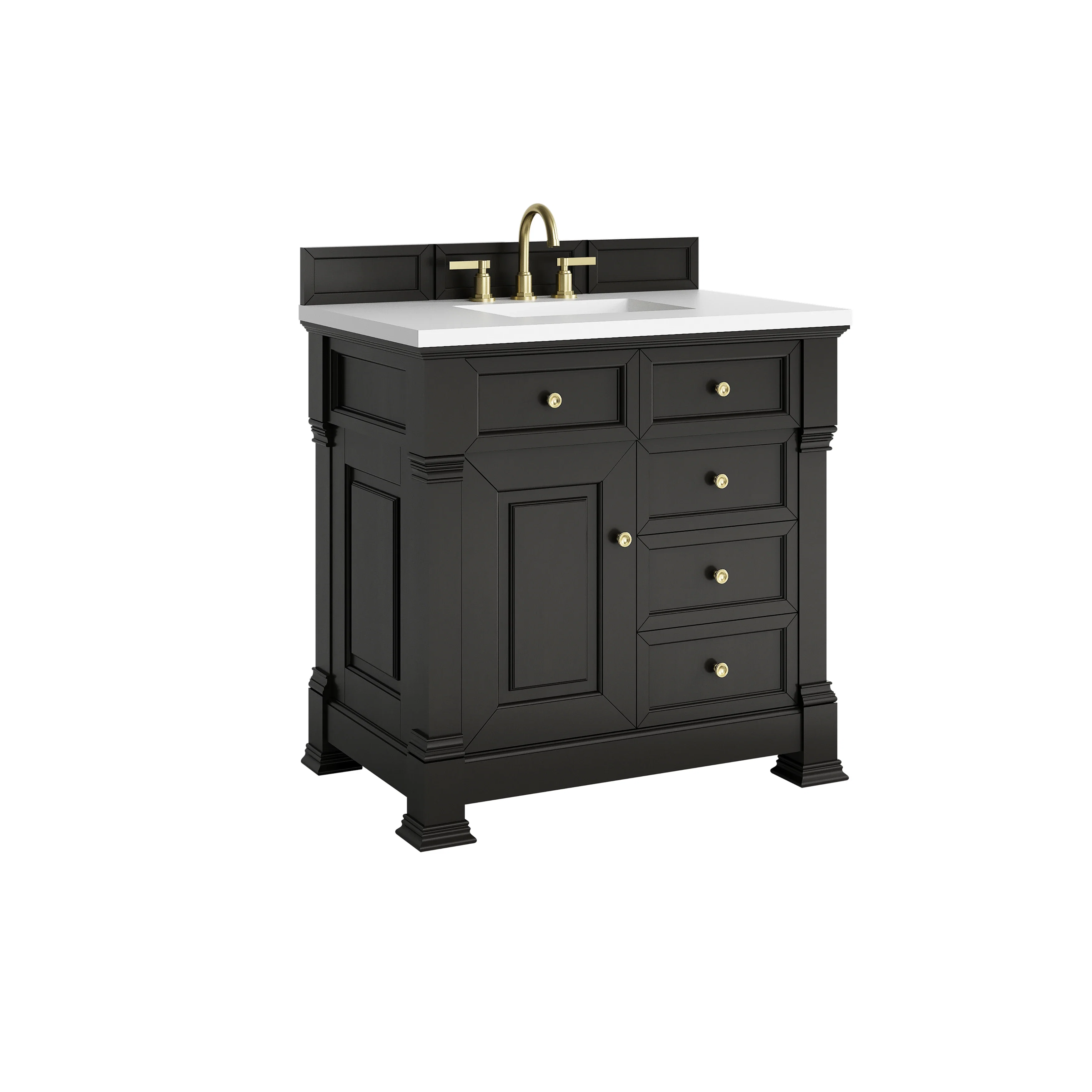 Brookfield 36" Single Vanity, Black Onyx,  w/ 3 CM White Zeus Silestone Top