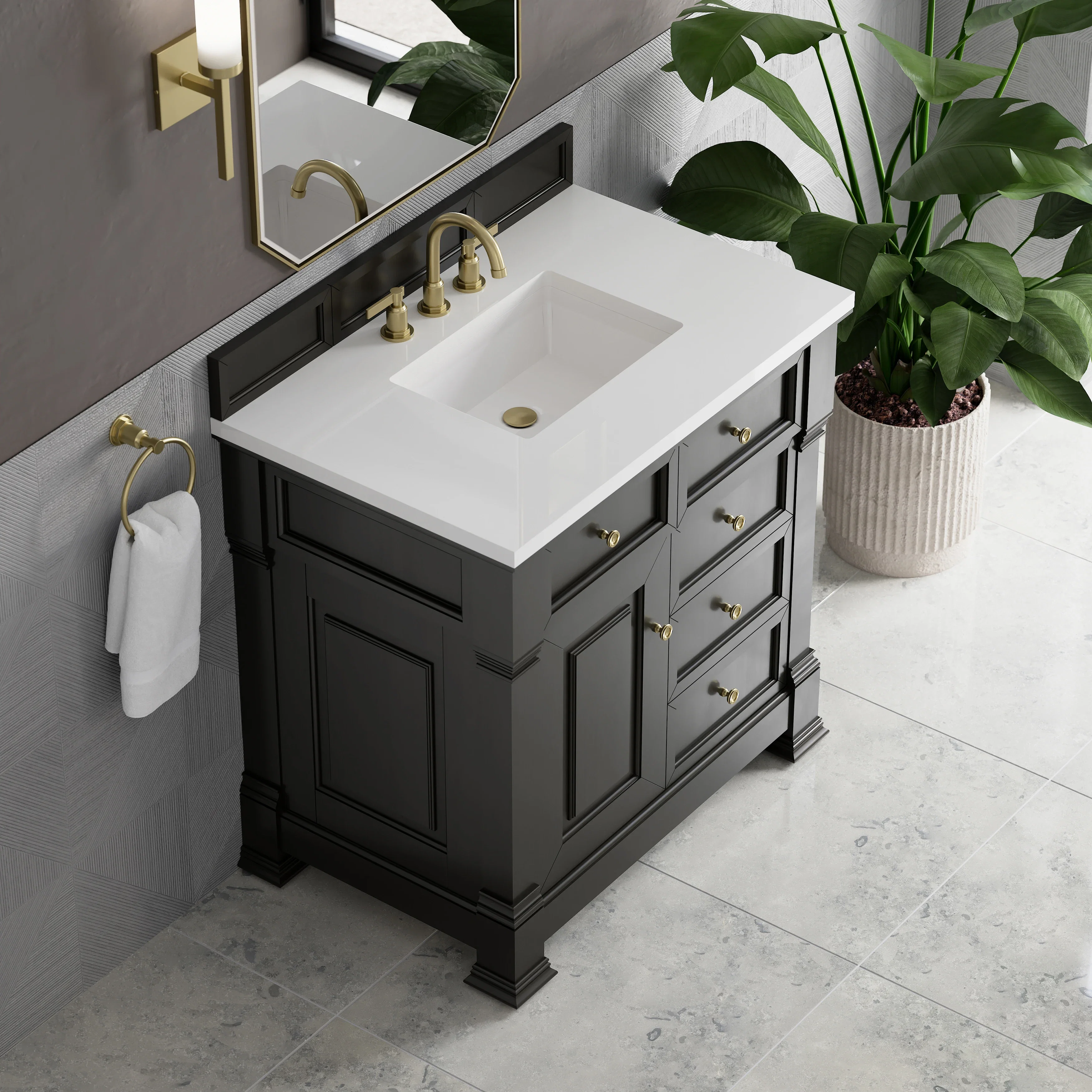 Brookfield 36" Single Vanity, Black Onyx,  w/ 3 CM White Zeus Silestone Top