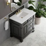 Brookfield 36" Single Vanity, Black Onyx,  w/ 3 CM White Zeus Silestone Top