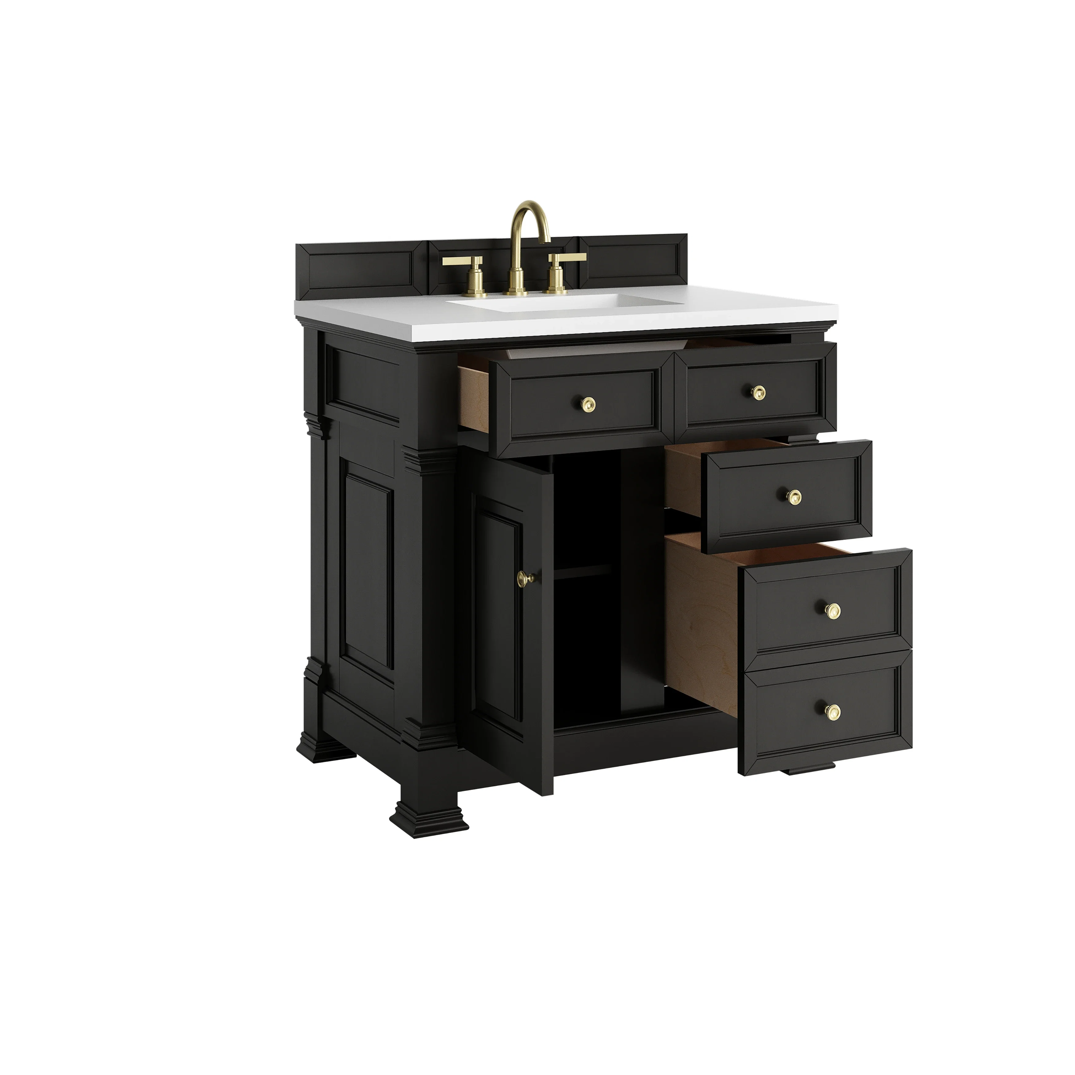 Brookfield 36" Single Vanity, Black Onyx,  w/ 3 CM White Zeus Silestone Top