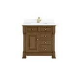 Brookfield 36" Single Vanity, Honey Oak w/ Single Hole 3 CM White Zeus Silestone Top & Backsplash