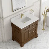 Brookfield 36" Single Vanity, Honey Oak w/ Single Hole 3 CM White Zeus Silestone Top & Backsplash