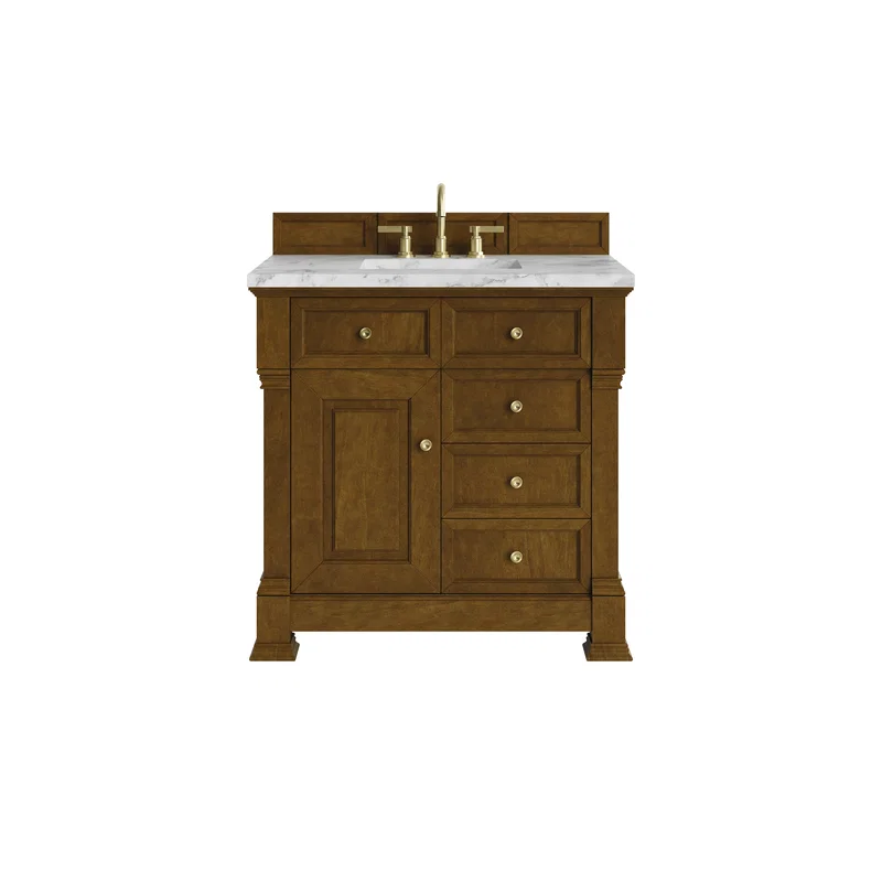 Brookfield 36" Single Vanity, Honey Oak w/ 3 cm Carrara White Marble Top