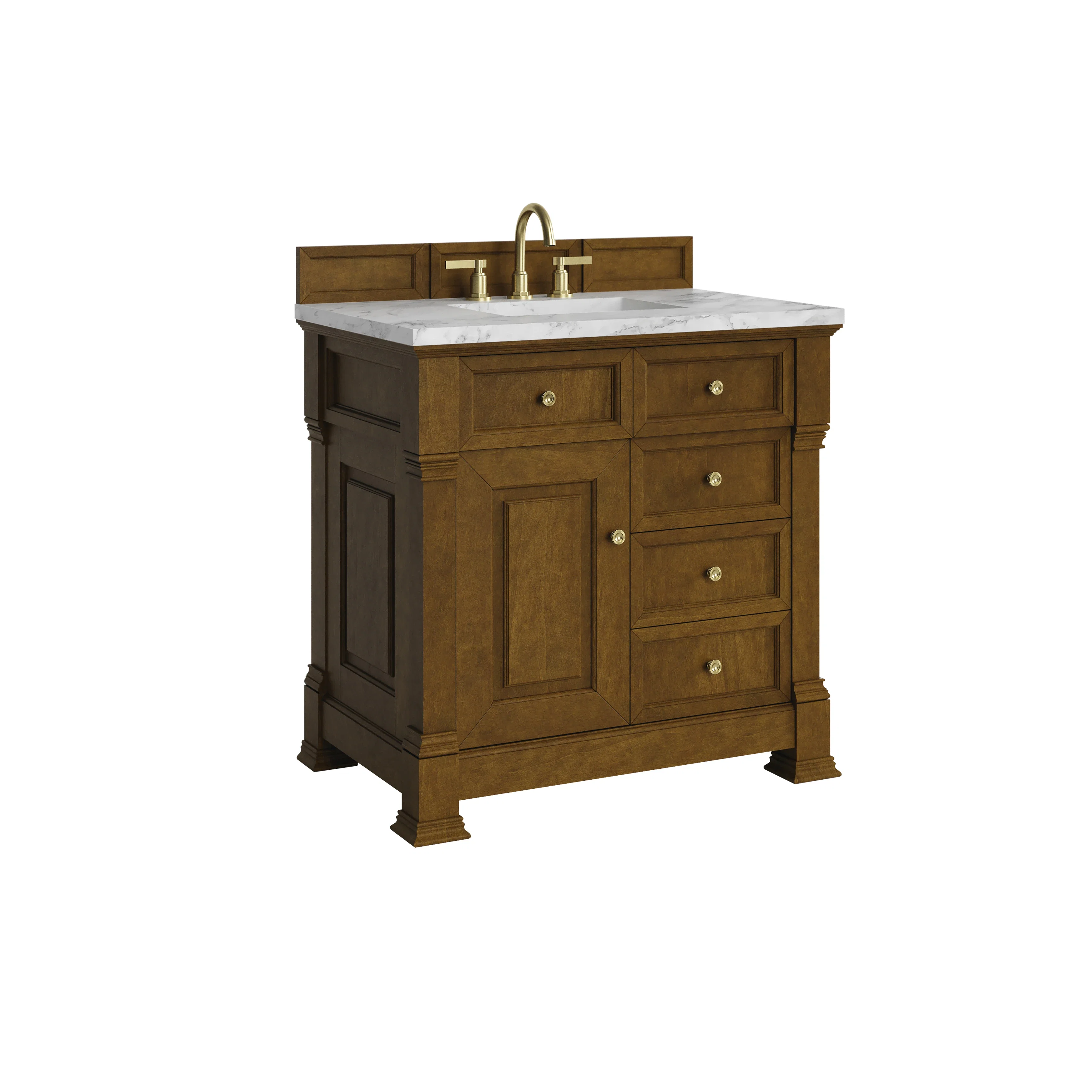 Brookfield 36" Single Vanity, Honey Oak w/ 3 cm Carrara White Marble Top